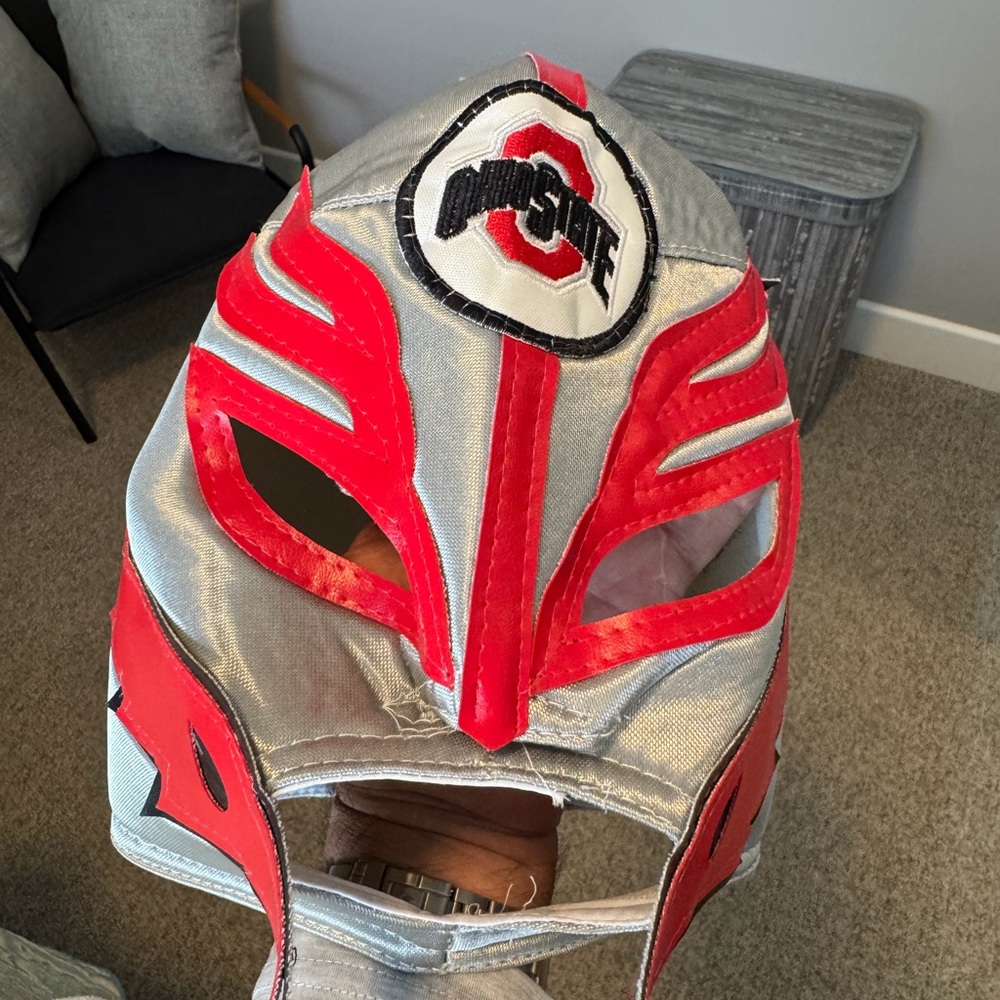Ohio state Silver and Red Luchador Mask